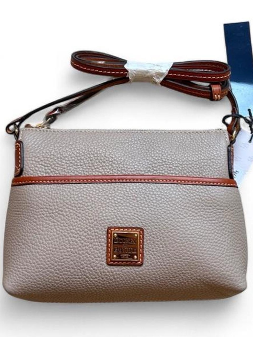 NWT Dooney & Bourke Taupe Leather Crossbody with Brown Trim